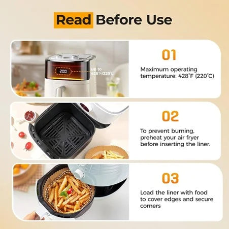 Air Fryer & Microwave Liners: Pack of 100Pcs