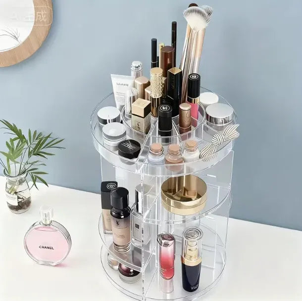 360° Rotating Makeup Organizer – Large Capacity Cosmetic Storage Box with 7 Adjustable Shelves for Brushes, Skincare & Lipsticks