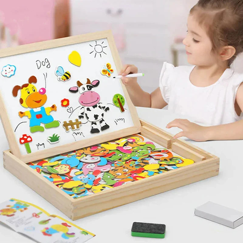 Brainbooster-Magnetic wooden & Puzzle drawing board (2 in 1)