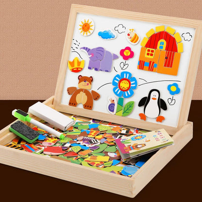 Brainbooster-Magnetic wooden & Puzzle drawing board (2 in 1)