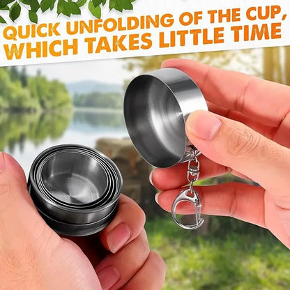Stainless Steel Collapsible Folding Cup with Keychain