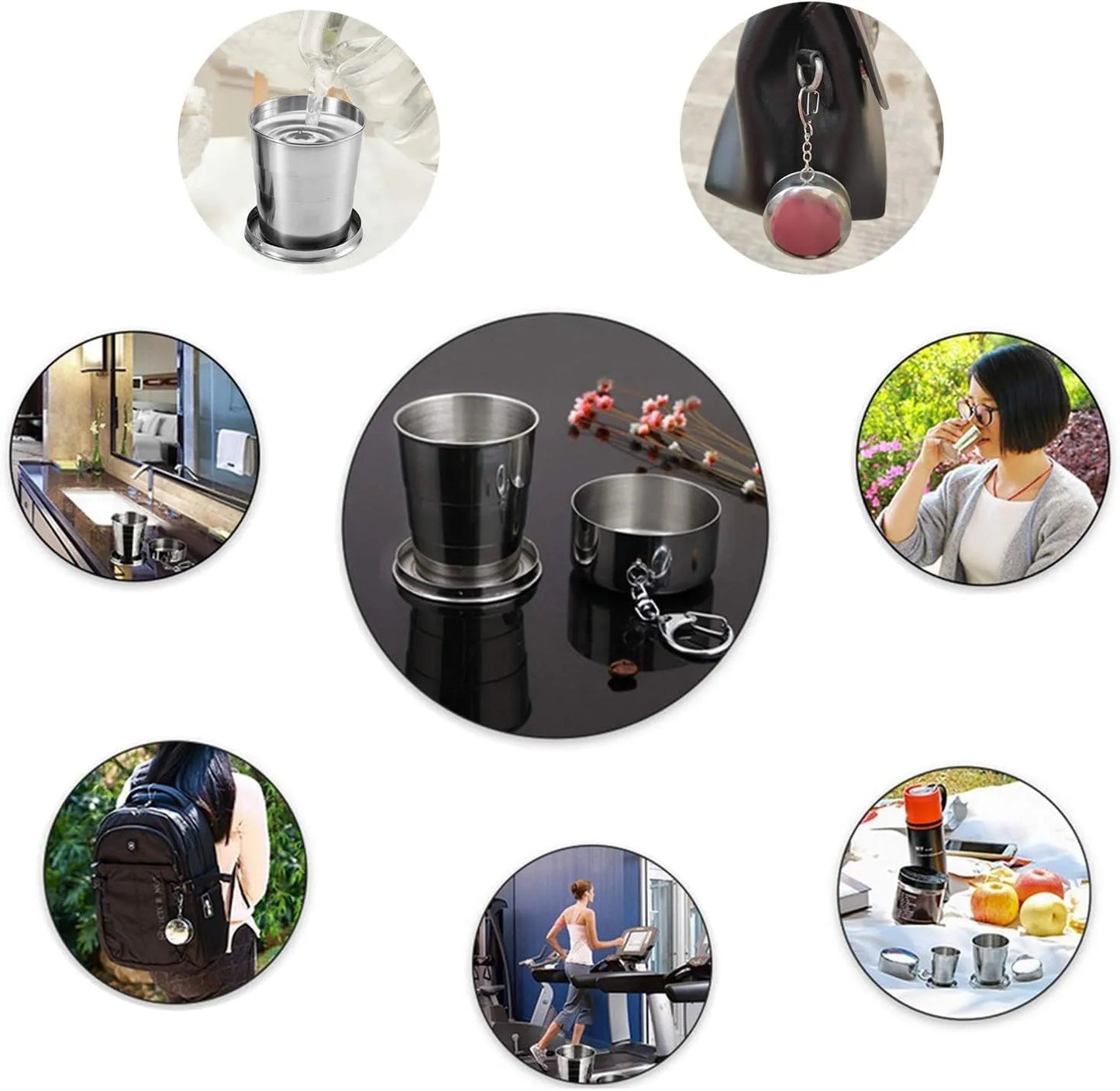Stainless Steel Collapsible Folding Cup with Keychain