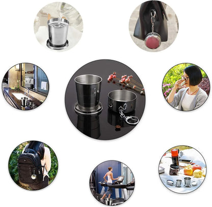 Stainless Steel Collapsible Folding Cup with Keychain