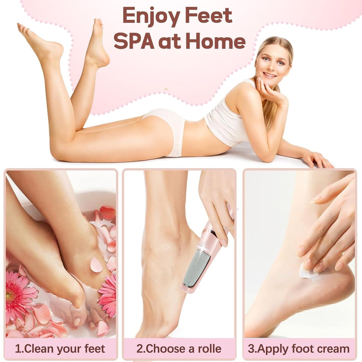 VelvetHeel™Cordless Pedicure with 2 Roller[8 Hrs Battery Backup]