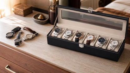 TimeNest™ Premium Leather 6-Slot Watch Holder Box  (Proudly Handcrafted in India)
