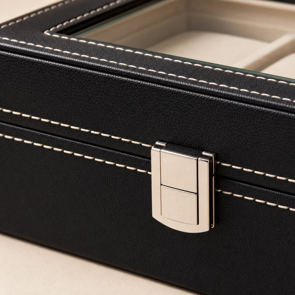 TimeNest™ Premium Leather 6-Slot Watch Holder Box  (Proudly Handcrafted in India)