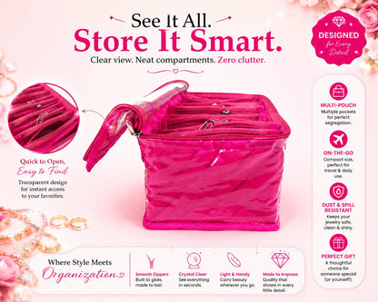 Premium Travel Velvet Jewelry Organizer – 10 Clear Storage Pouches