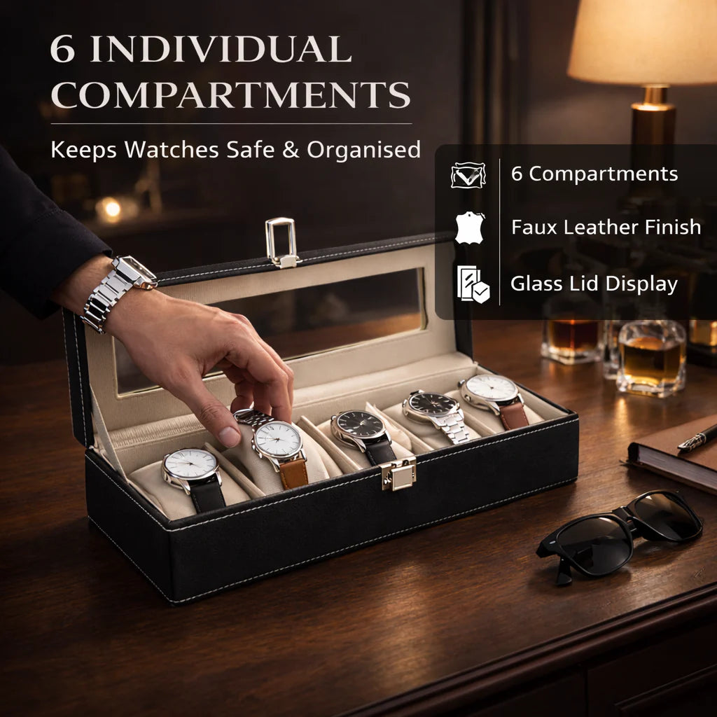 EliteTick™ Premium 6-Slot Watch & Bracelet Holder (Proudly Handcrafted in India)
