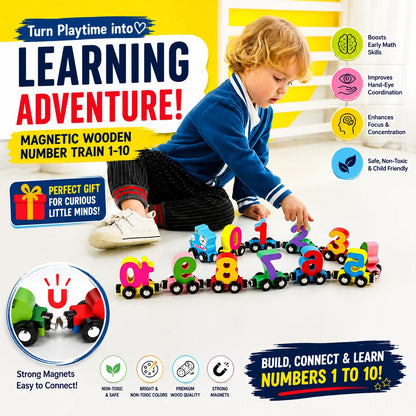 Educational Wooden Magnetic 1–10 Number Train – Learn Through Play