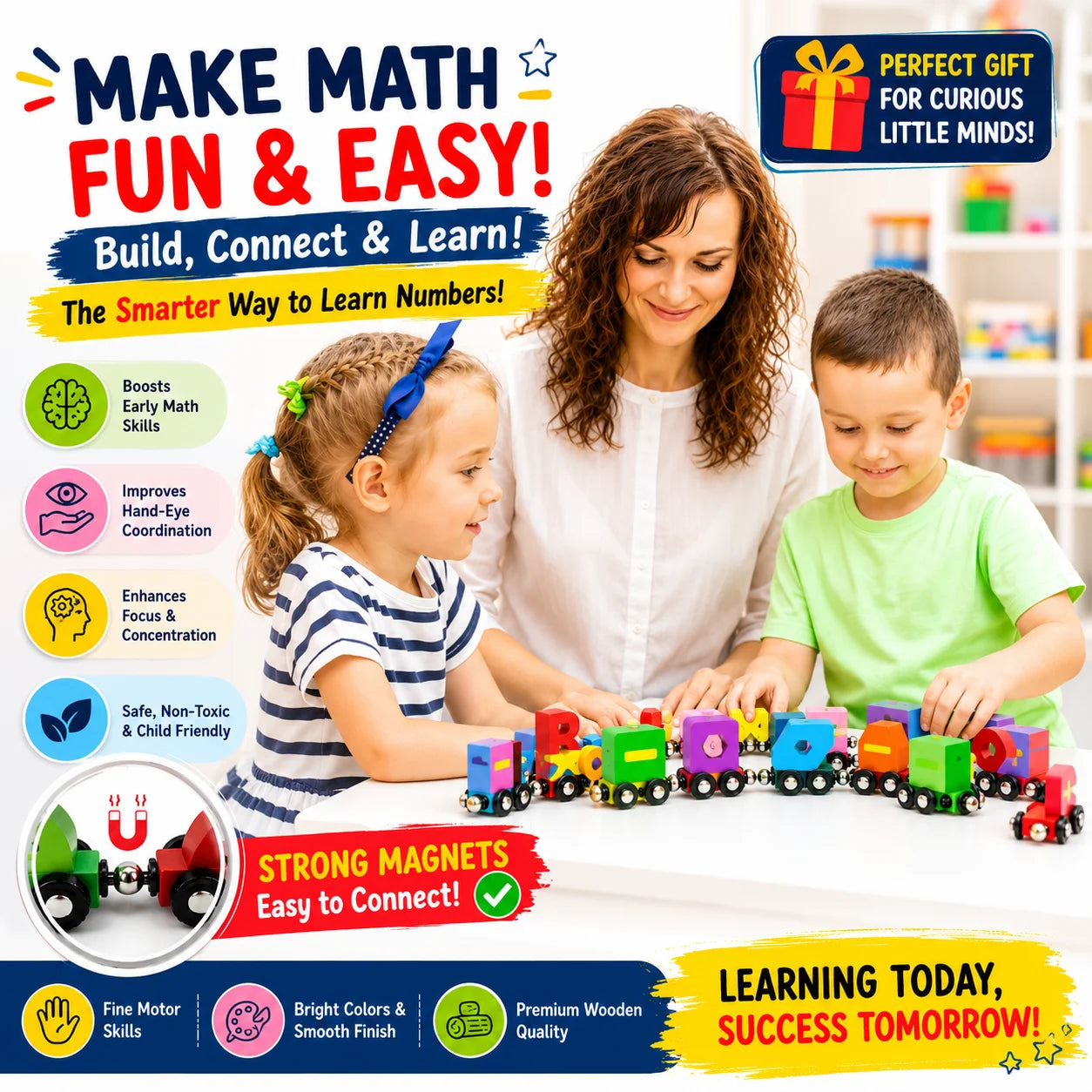 Educational Wooden Magnetic 1–10 Number Train – Learn Through Play
