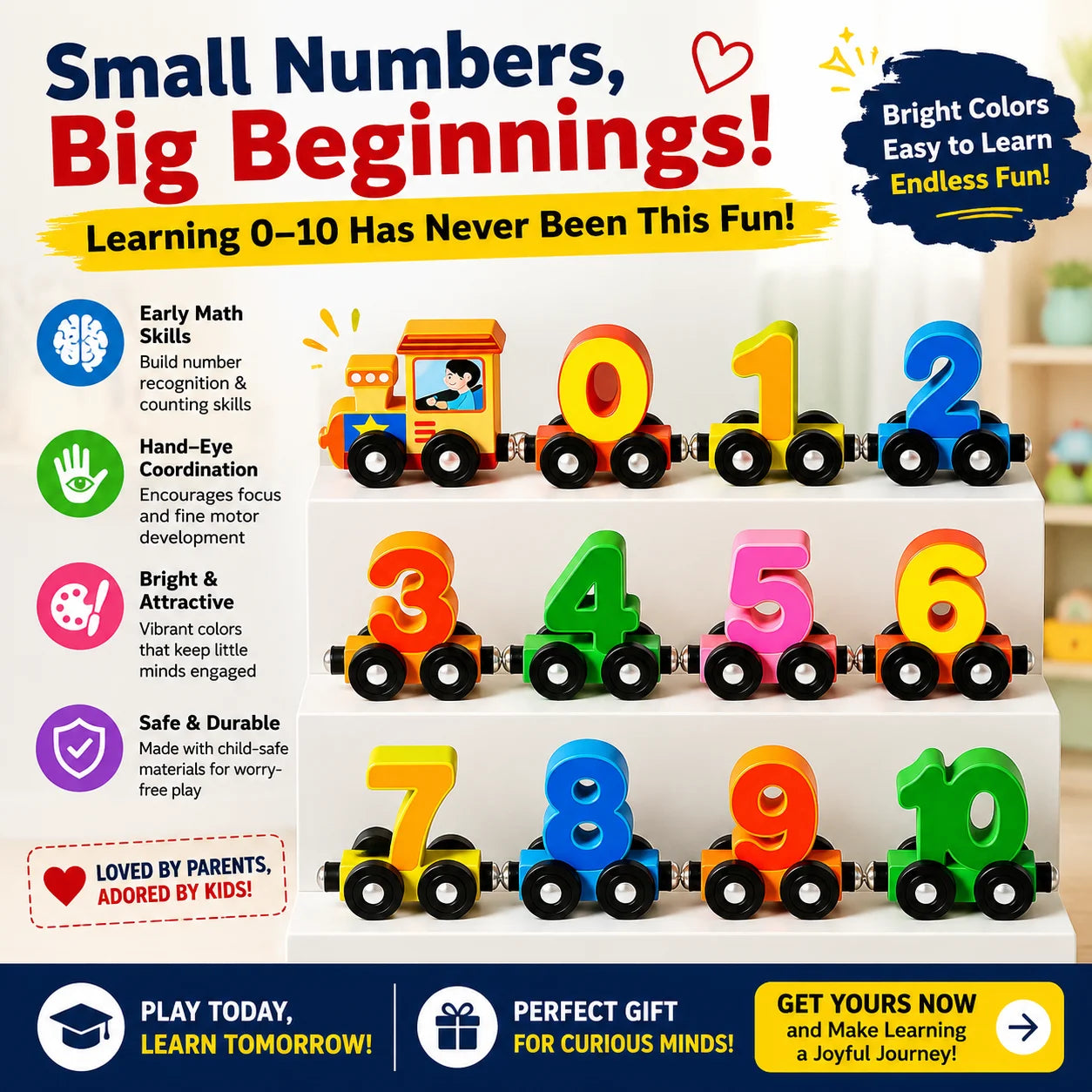 Educational Wooden Magnetic 1–10 Number Train – Learn Through Play