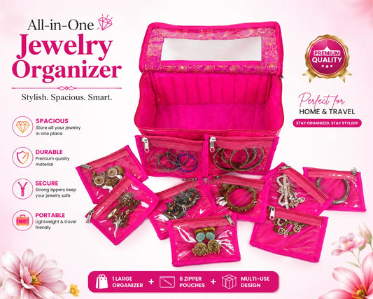 Premium Travel Velvet Jewelry Organizer – 10 Clear Storage Pouches