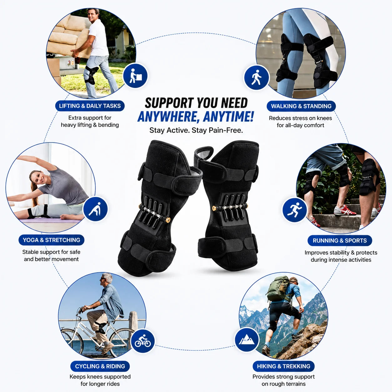 Power Knee Support Booster with Spring Force | Pain Relief & Joint Stability Brace (Pair)