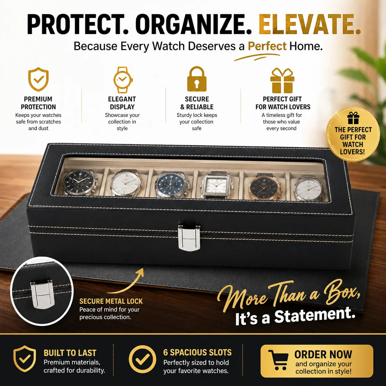 EliteTick™ Premium 6-Slot Watch & Bracelet Holder (Proudly Handcrafted in India)