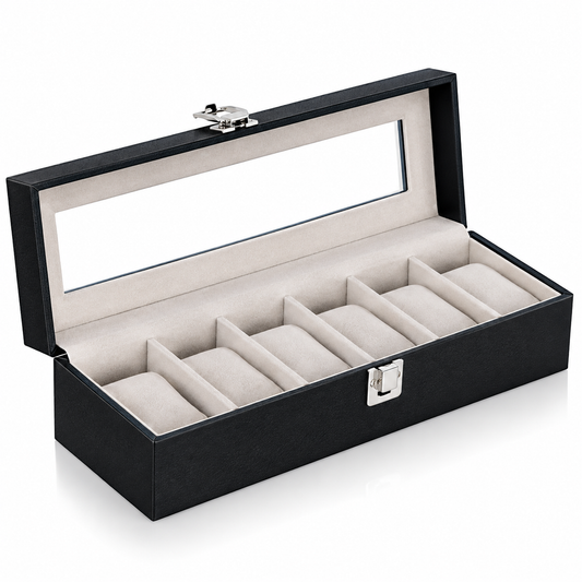 TimeNest™ Premium Leather 6-Slot Watch Holder Box  (Proudly Handcrafted in India)