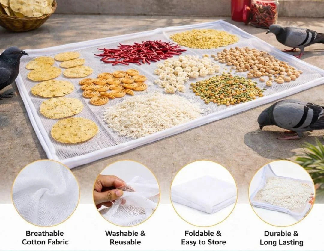 Cotton Drying Cover | Protects Food from Dust, Insects & Birds | Washable