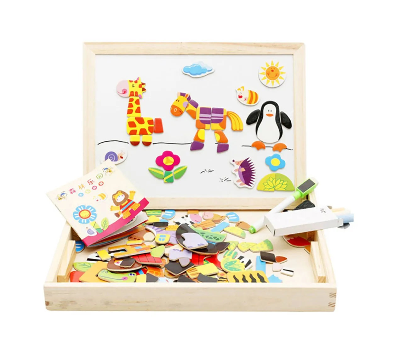 Brainbooster-Magnetic wooden & Puzzle drawing board (2 in 1)