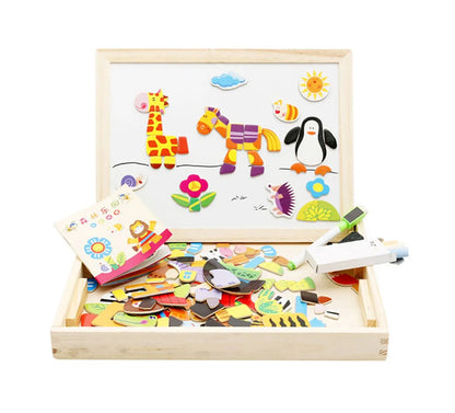 Brainbooster-Magnetic wooden & Puzzle drawing board (2 in 1)