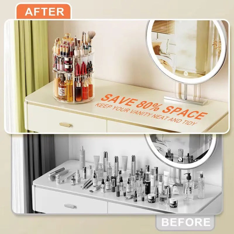 360° Rotating Makeup Organizer – Large Capacity Cosmetic Storage Box with 7 Adjustable Shelves for Brushes, Skincare & Lipsticks