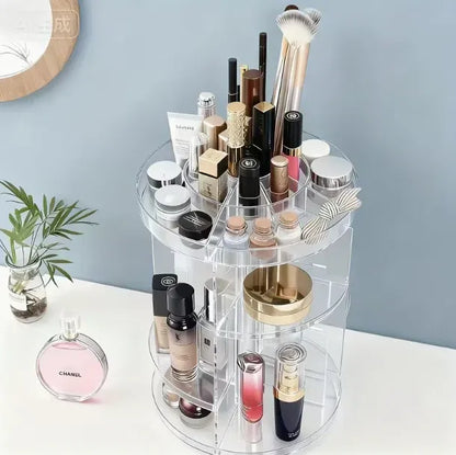 360° Rotating Makeup Organizer – Large Capacity Cosmetic Storage Box with 7 Adjustable Shelves for Brushes, Skincare & Lipsticks