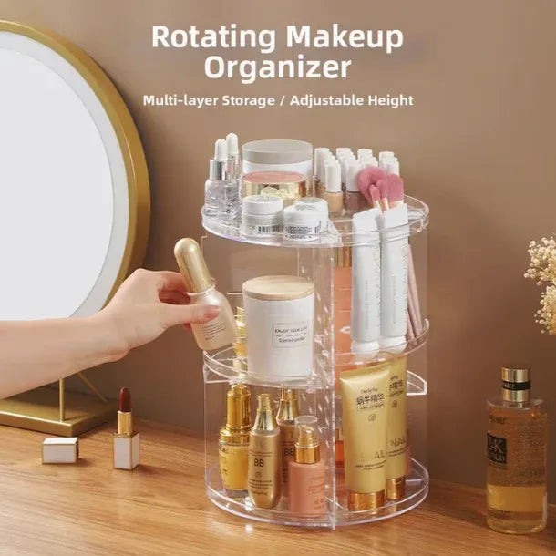 360° Rotating Makeup Organizer – Large Capacity Cosmetic Storage Box with 7 Adjustable Shelves for Brushes, Skincare & Lipsticks