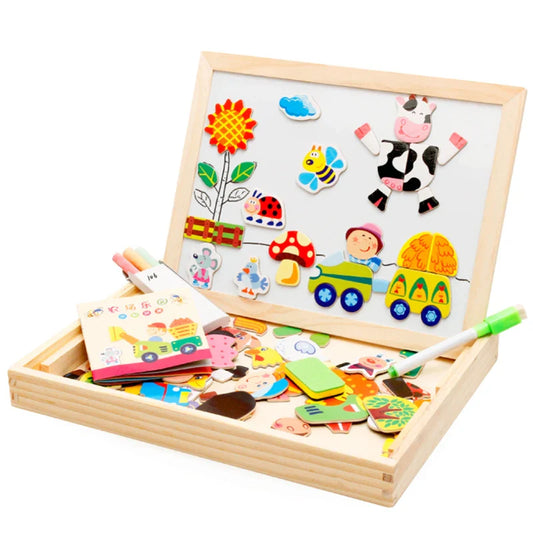Brainbooster-Magnetic wooden & Puzzle drawing board (2 in 1)